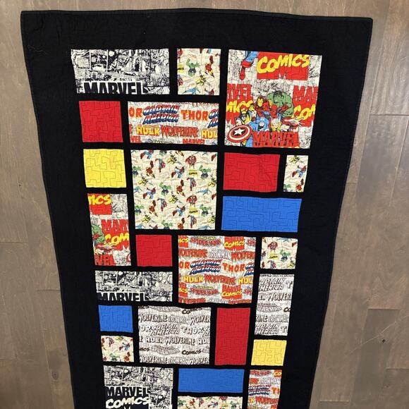 Marvel Comics Handmade Quilt Throw Blanket 38x72 Superhero Patchwork‎ Minky Red - Picture 3 of 11